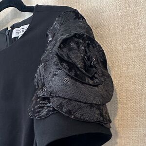 Teri John Crepe Black Dress with Floral Sequin Accents on the Sleeves Sz 12 NWT